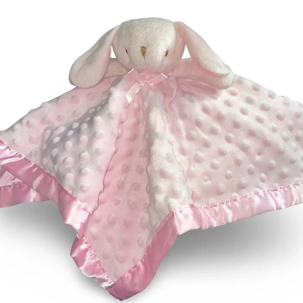 Pro Goleem Pink Bunny Rabbit Baby Lovey Security Blanket Minky Dot Satin Trim